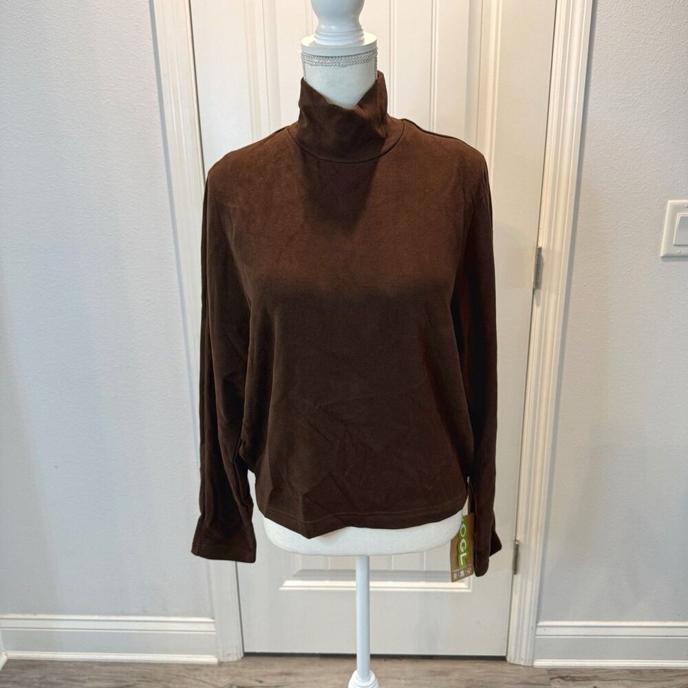 OGL BRAMI Long Sleeve High Neck Top Size Large Brown Espresso NWT